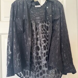 Equipment Black Sheer Animal Print Blouse